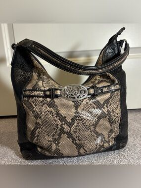 Brighton Black & Taupe Snake-Pattern Hobo Bag